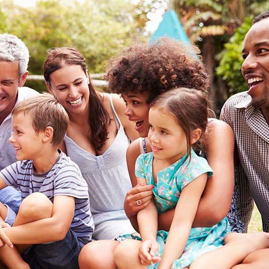 A community gathering of adults and children